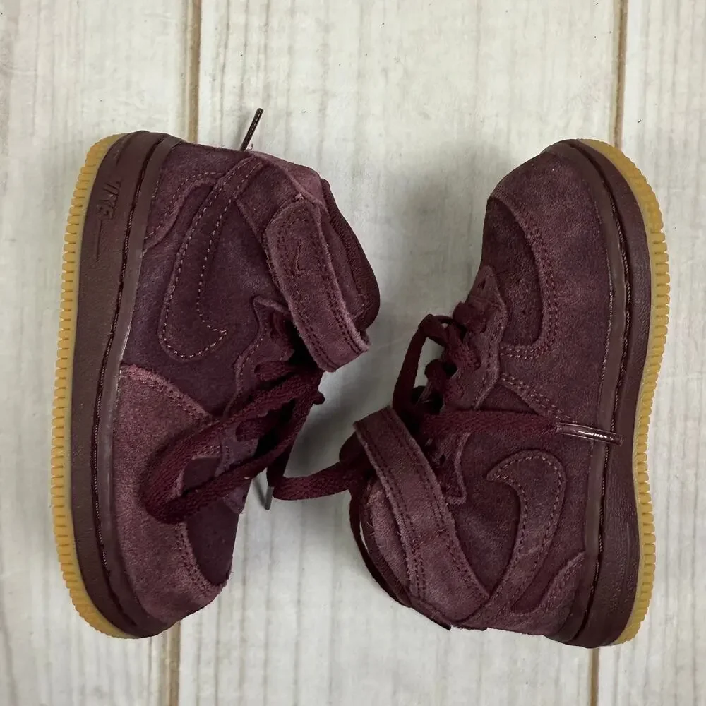 nike toddler air force 1 mid LV8 burgundy suede‎ shoes 8C